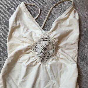 Crochet detail one piece bathing suit